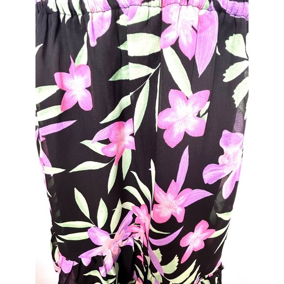 Children’s Place Girls’ Dress M 7/8 Floral Black Pink Hi/Lo Ruffled Cold Shoulde - Picture 5 of 16